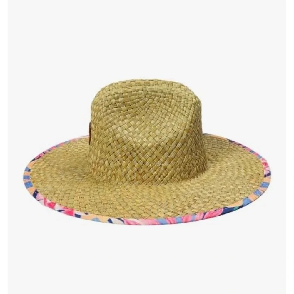 NWT Roxy Girls Pina To My Colada Straw Panama Hat Wide Brim Floral Beach Sun Hat